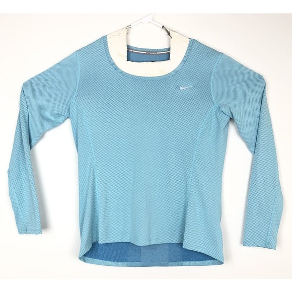 Nike Running Shirt Womens Large Light Blue Mesh Back Vented Long Sleeve - Picture 1 of 8